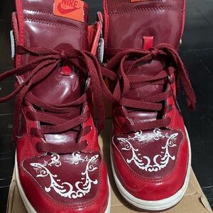 Nike Red and White High-Top Sneakers